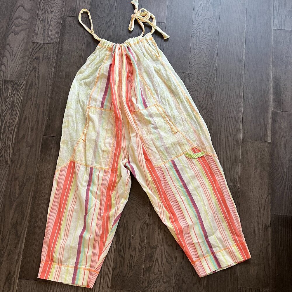 Striped Lightweight Harem Jumpsuit — Cream with Pink & Orange Stripes - Picture 6 of 8